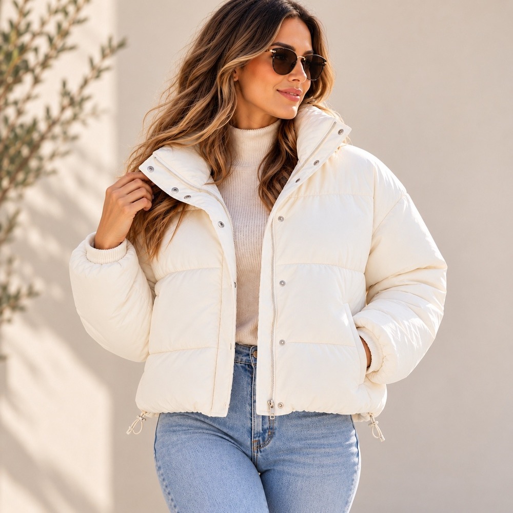 Noize Amanda Cream Cropped Puffer Jacket Women's XL NWT Vegan Winter Coat